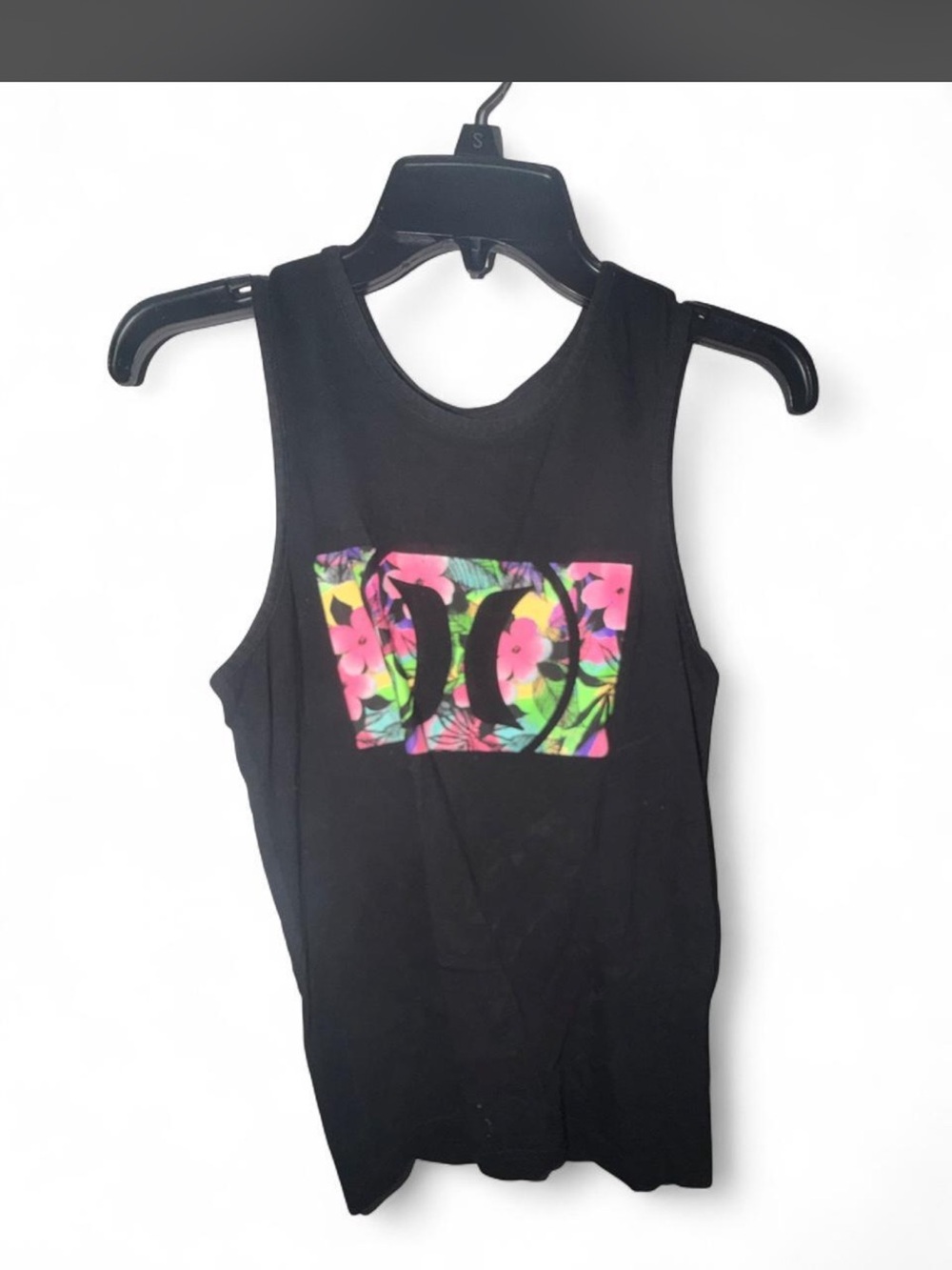 Hurley Black Tank Top with Neon Floral Logo